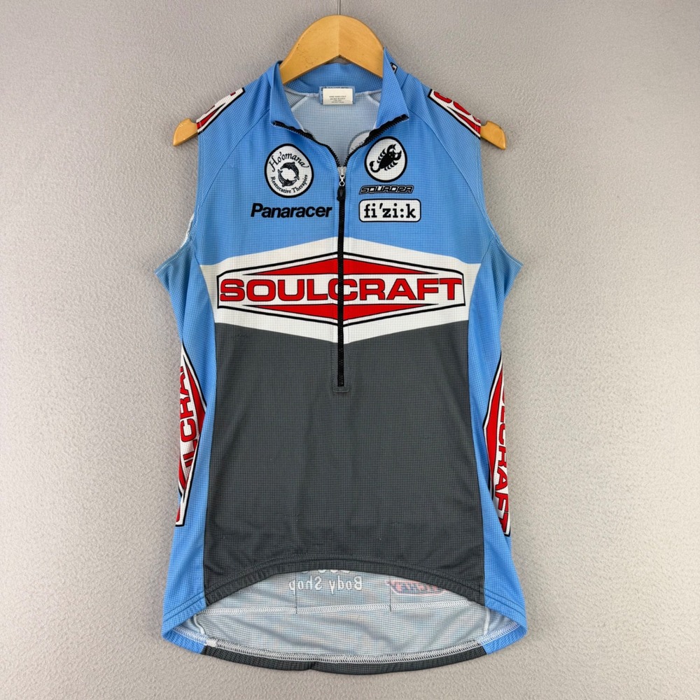 Squadra Team Cycling Jersey Men Medium Blue Sleeveless 1/2 Zip Top Soulcraft USA